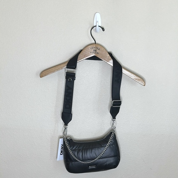 DKNY Pouchette Quilted Crossbody Cairo MD Bag Black Silver Hardware - Picture 2 of 14